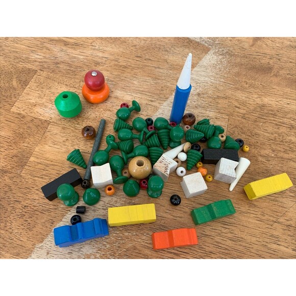 Vintage Wooden Blocks Train Car Trees Spheres Lot Wood Toy - Picture 3 of 3